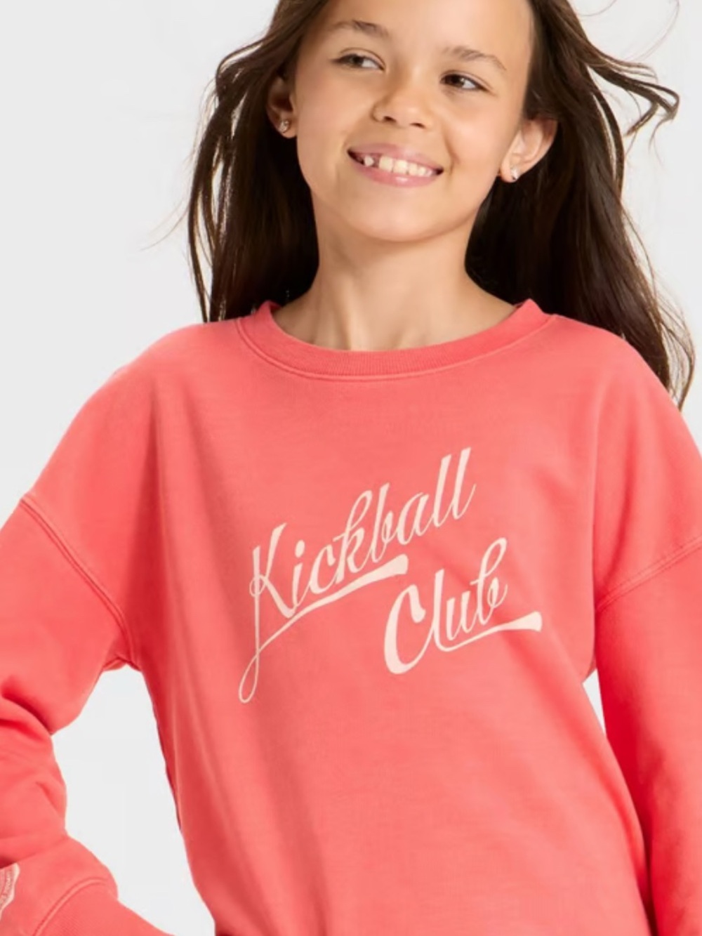 Cat & Jack Girls' Relaxed Fit Kickball Club Terry Pullover Crewneck Sweatshirt